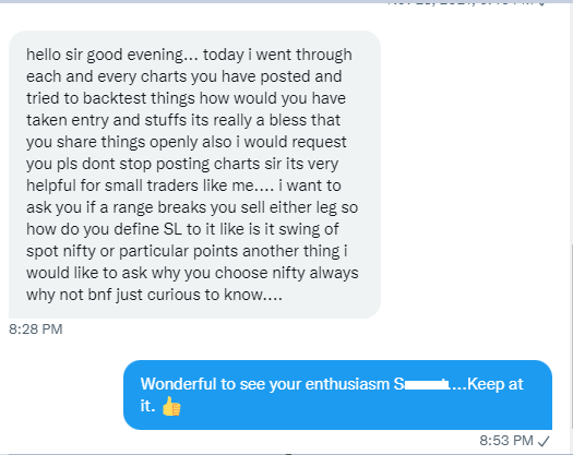 Bhavya_Trader's tweet image. Got this msg from one of my followers. This (&amp;amp; much more) are the kind of efforts u need to put on a consistent basis to get success in markets.

Very happy to see few people getting motivated. Trust me, in the end it will all be worth it. 

#KeepGrinding #ProcessFocus #trading