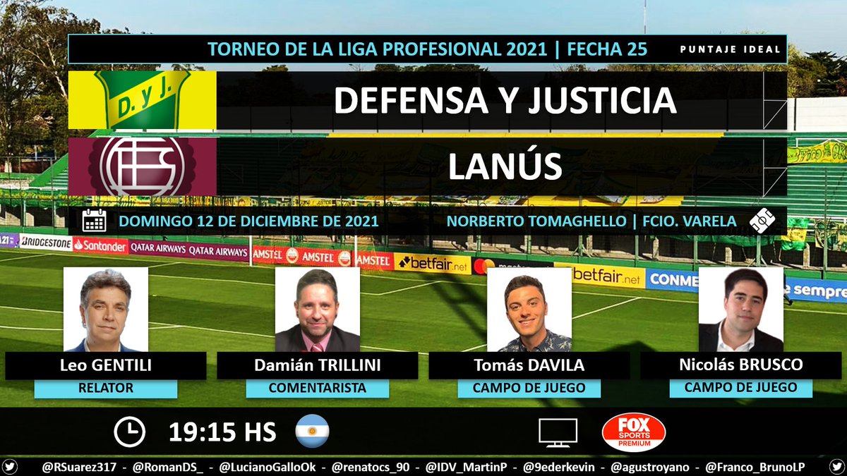 Puntaje_Ideal's tweet photo. โฝ #TorneoLPF ๐ฆ๐ท | #DefensayJusticia vs. #Lanus
๐ Relator: @leogentiliok
๐ Comentarista: @dtrillini
๐ Campo de Juego: @DavilaTomi y @nicobrusco86
๐บ #FOXSportsPremium ๐ฆ๐ท
๐คณ #LPFxFOX - #PackFutbol
Dale RT ๐ https://t.co/n50PtGzGXT