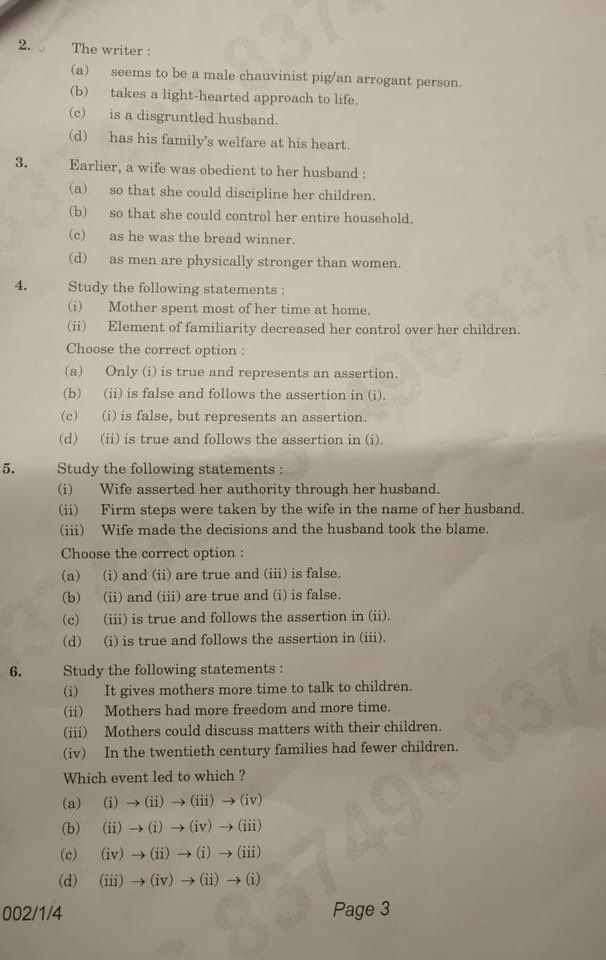 SupriyaShrinate's tweet photo. Appalling. This appeared in CBSE Class 10 exam today. How can something so regressive even be said about women? Or is CBSE  simply endorsing Modi govt’s views about women? “Children and servants are indisciplined because wives stopped obeying their husbands” sick https://t.co/znN65f6nAS