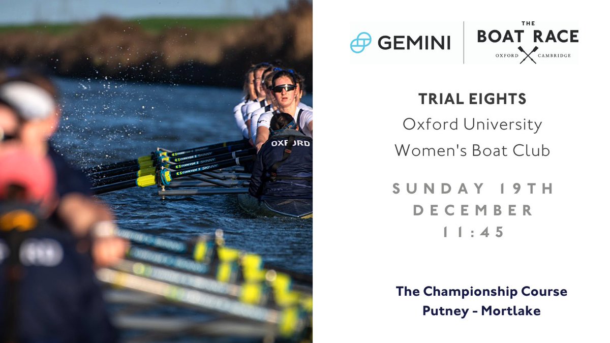 Key performance opportunity in <a href="/Gemini/">Gemini</a> Boat Race build up next weekend as #DarkBlue v #DarkBlue in <a href="/OUWBCsquad/">Oxford University Women's BC</a> Trial Eights <a href="/BritishRowing/">British Rowing</a>
