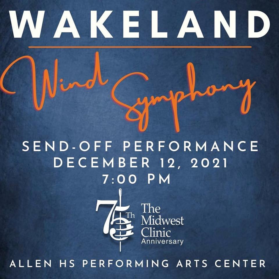 whsband's tweet photo. Join us in Allen today at 4:30 and 7:00 for our send-off concerts for the 75th Midwest Clinic in Chicago!
@WakelandHS @friscofinearts @friscoisd @midwestclinic https://t.co/RVZXVUki0X