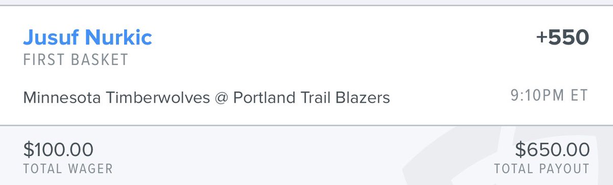 NBAFirstBasket's tweet photo. 💰GIVEAWAY PROMO💰
My play today is Jusuf Nurkic 1st basket +550. If he scores 1st, our friends @OddsJam and I will each give out $100 ($200 total) to 1 lucky person that retweets this and follows @OddsJam. Nurkic has scored 1st for POR in 6 of last 10 and 35% of the time this yr https://t.co/IapI1RE6Sf