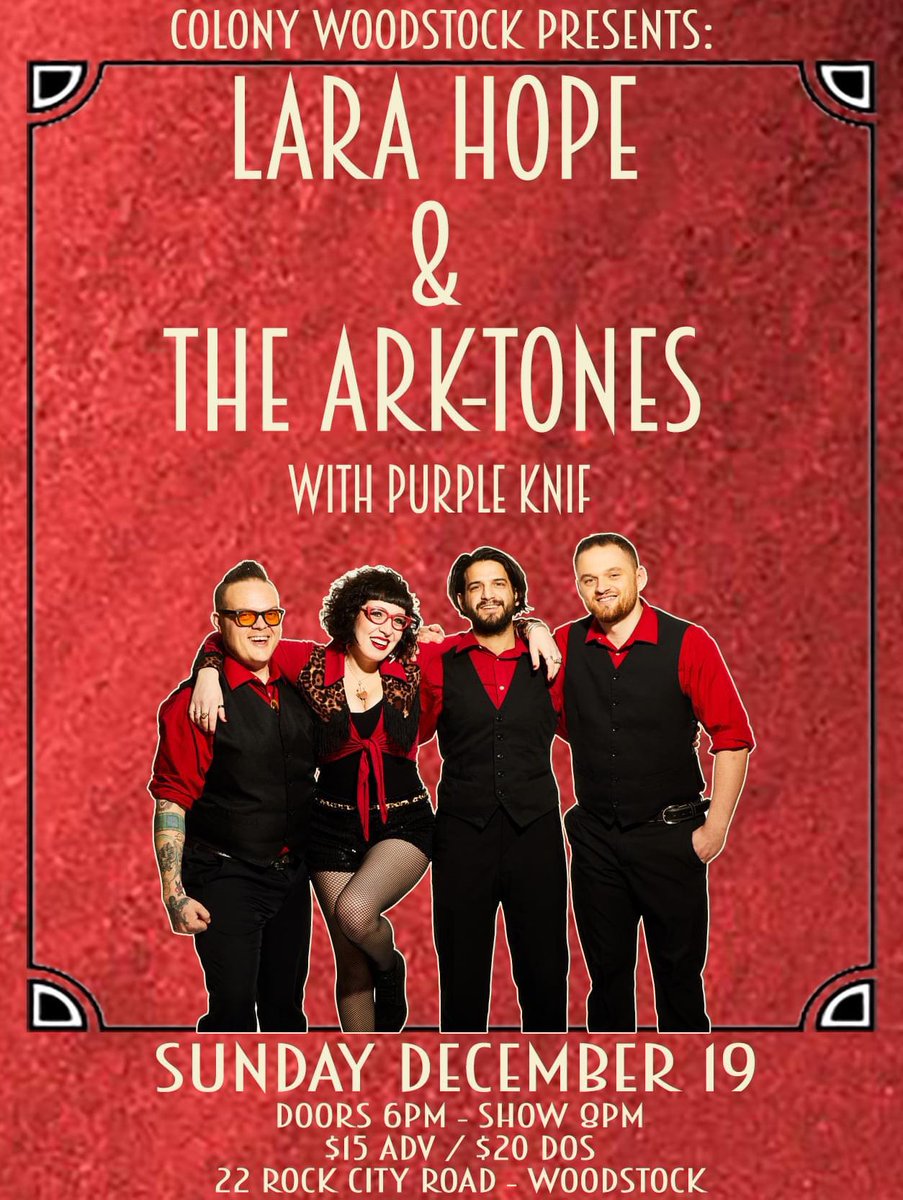 This week is going to SLAY!!!!!!
12.15 Huntington, NY <a href="/TheParamountNY/">The Paramount in Concert with Northwell</a> w/ <a href="/BBVD/">big bad voodoo daddy</a> 
12.16 Montclair, NJ <a href="/WellmontTheater/">The Wellmont Theater</a> w/ Big Bad Voodoo Daddy
12.19 Woodstock, NY <a href="/colonywdstk/">Colony Woodstock</a> w/ Purple Knif
GET TICKETS AT LARAHOPE.NET 🎄🤘🏼❤️