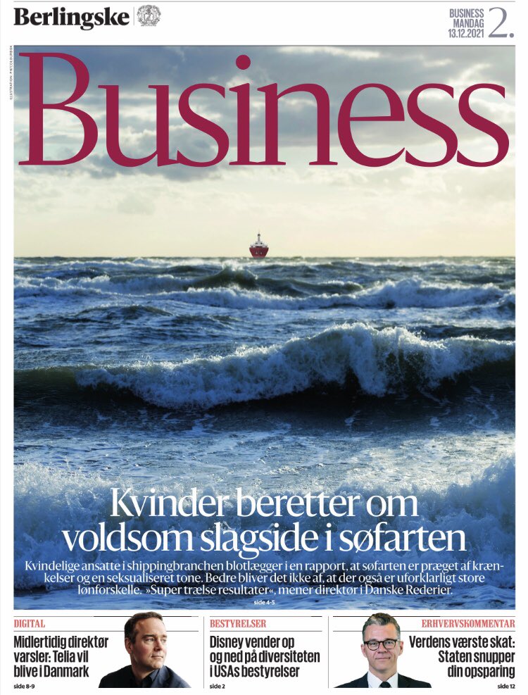 nikolajsjoerup's tweet photo. Kvindelige ansatte i #shipping kæmper med lønforskelle, krænkelser og en seksualiseret tone, viser lækket rapport fra @danishshipping. Dykker længere ned i #dkblaa i morgendagens @Berlingske. #dkmedier https://t.co/qVITX1xBm0