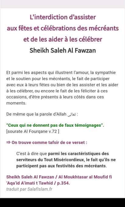 mehdinaila2020's tweet photo. ⚠L'interdiction d'assister aux fêtes et célébrations des mécréants et de les aider à les célèbrer.. https://t.co/pDU4b7flHr