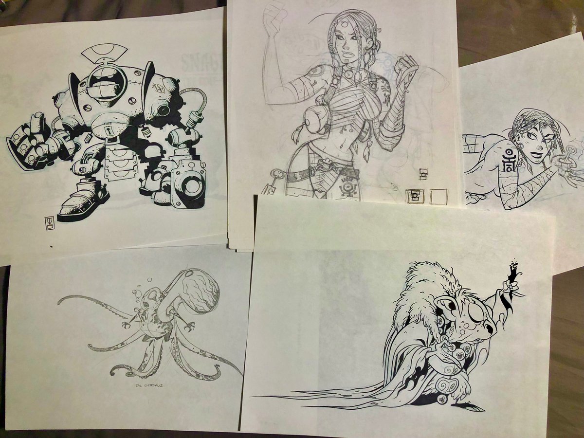 bencaldwellart's tweet photo. Some original inks of designs for fantasy #xmen and #ShieldVsHydra toy lines that were of zero interest to the company, alas!
(Haha forgot about that #droctopus) https://t.co/fbriDBbP63