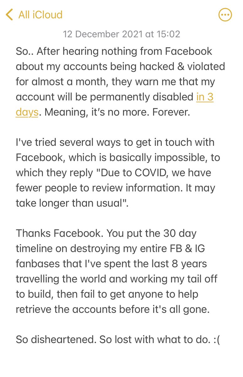 Dear <a href="/Meta/">Meta</a>… 😔 

#Facebook #Meta #Hacked #disheartened