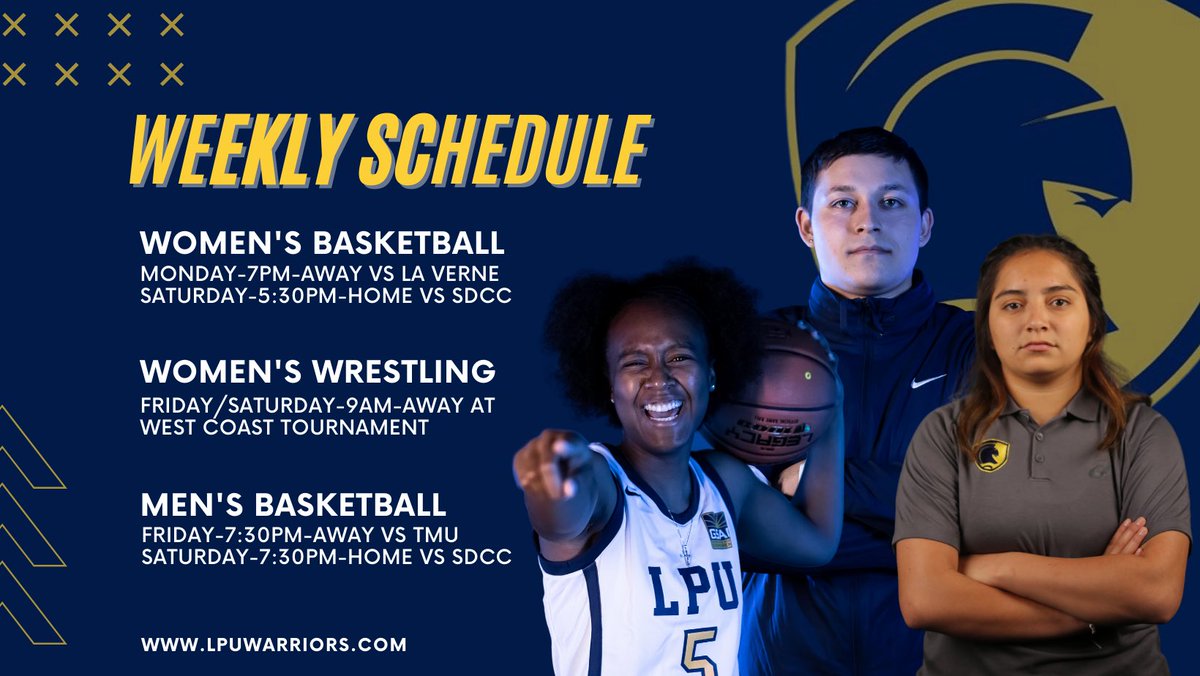 This week in athletics! 

Come pack the gym this Saturday as our basketball teams take on San Diego Christian at home. #WarriorUp

🏀 Basketball 🏀 
📅 12/18/21
📍 Mehl Court
⏰ 5:30 &amp; 7:30 pm
🆚 San Diego Christian College
🎟 lpuwarriors.com/tickets