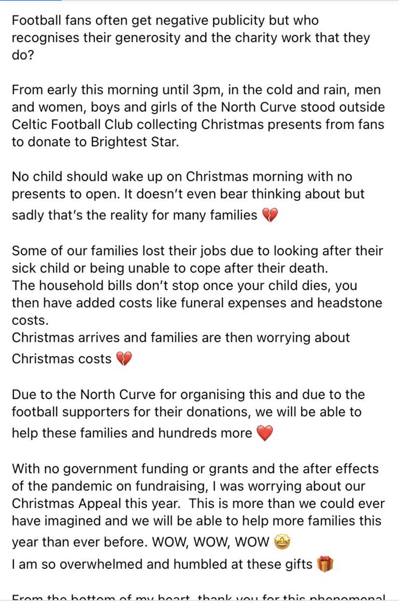 MLTim88's tweet photo. On a more positive note.

@NCCeltic have once again gone above and beyond for the most vulnerable people in our society. The comment here from @brighteststar_1 really hits home.

👏🏼 https://t.co/NRBEfEsE7d
