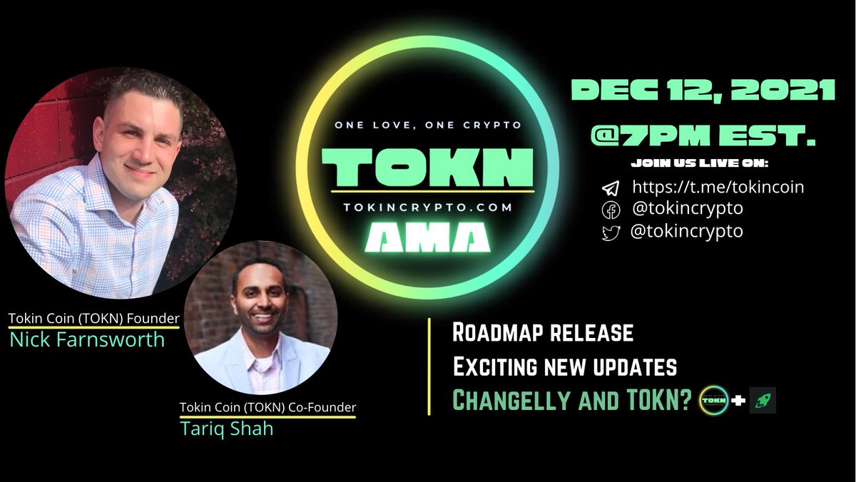 TokinCrypto's tweet photo. 🚨#TOKN AMA Live Show Today 12/12 at 7:00 pm Est. Join us! Youtube stream link 👇🏽 @tokincrypto https://t.co/rgSNijROzF       #crypto #cryptocurrencies #coinmarketcap #safemoon #shibainu #dogecoin #floki #forextrader #forex #decentraland #MANA #meta #changellyexchange https://t.co/5ue3od5sUC