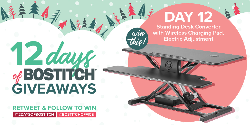 BostitchOffice's tweet photo. 🎅 Today is the FINAL day of our 12 Days of Bostitch Giveaways! Give your desk space the makeover it deserves with our Electric Standing Desk Converter with Wireless Charging Pad! 🎅

Retweet &amp; follow to win!
#giveaway #sweepstakes #12daysofgiveaways https://t.co/GX5CXdfLaP
