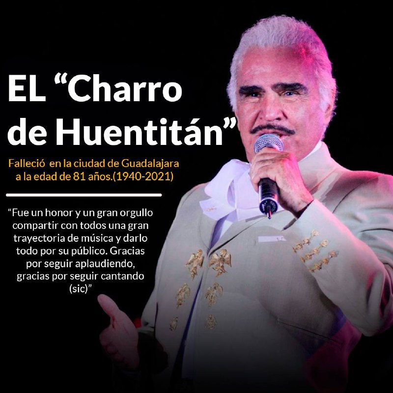 SinEmbargoMX's tweet photo. Adiós al ídolo mexicano | Vicente Fernández, leyenda de la música ranchera https://t.co/KxfRJmalzj https://t.co/mBCekpyCR0