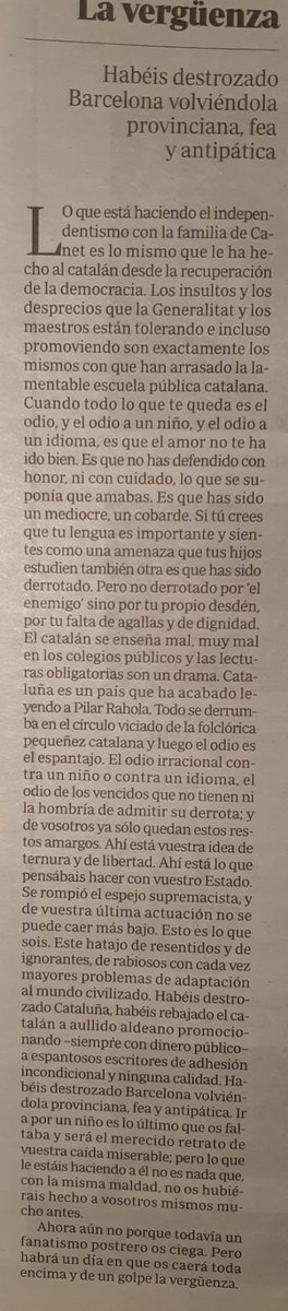 JuanJosIbez1's tweet photo. El nacionalismo catalán resumido en pocas líneas: ni es amor a Cataluña, ni es amor al catalán. Es vanidad, frustración, resentimiento y odio.
Es vacío.
¡Es un fracaso!
Al tiempo. https://t.co/XDWkOfARan