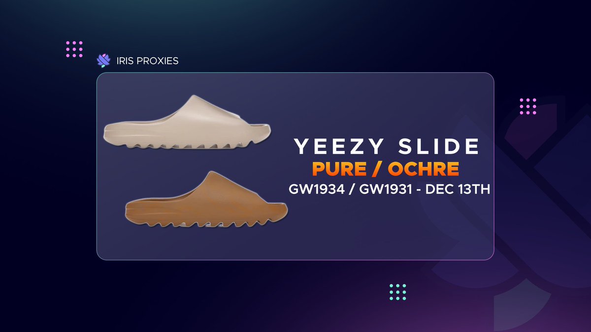 IrisProxies's tweet photo. We have another HUGE drop tomorrow with Yeezy Slide "Pure / Ochre" set to drop on YS and multiple retailers! 🚀

To help our followers cook here's a giveaway! 

• Follow @IrisProxies ✅
• Tag A Friend + RT! 👬

2 people will receive a 2 GB Of Iris Proxies! 🎁 https://t.co/NnAUP4oJs1