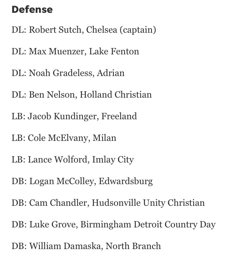 Blessed to be named to the <a href="/freep/">Detroit Free Press</a> Division 4 First Team All State Team! <a href="/LakeFentonFB/">Lake Fenton Blue Devils Football</a>