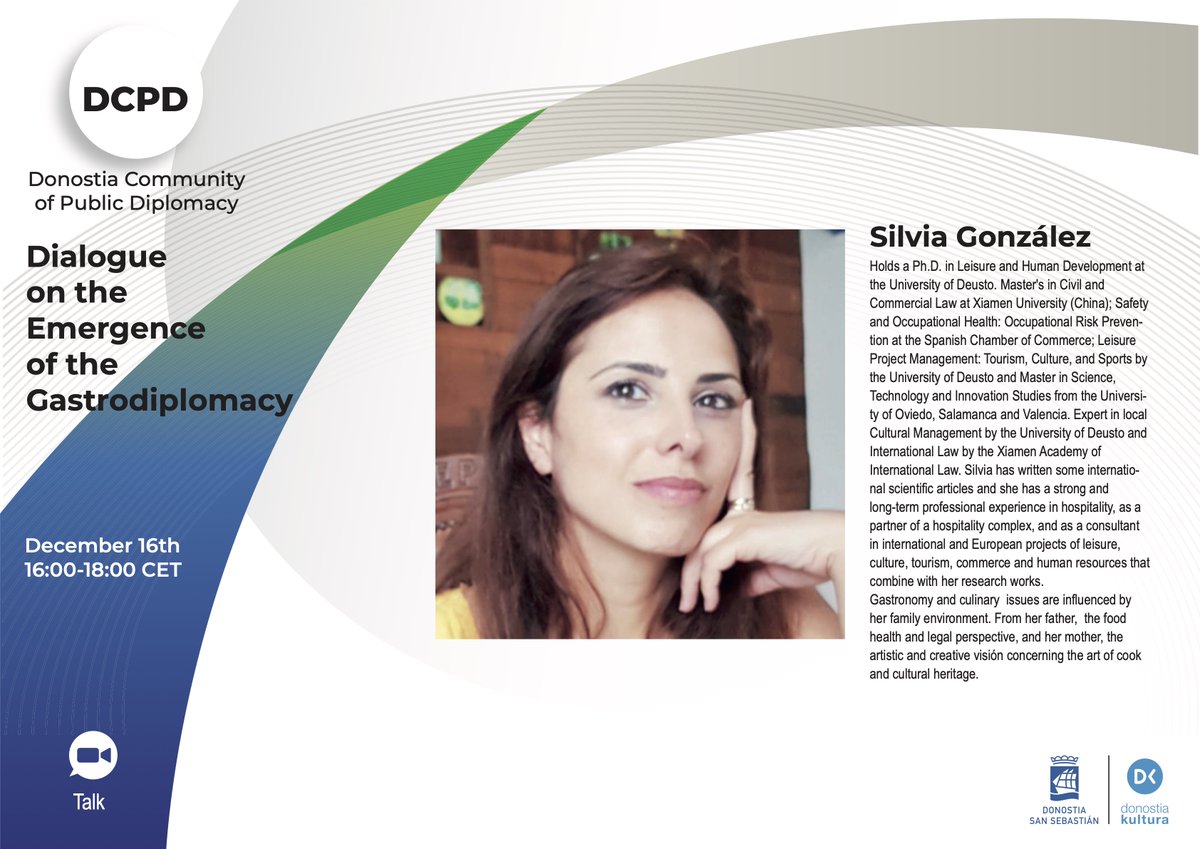 Imanol Galdos (@ima_galdos) on Twitter photo On 16th December we will meet Silvia González!
Silvia González is an independent consultant and researcher. She has focused her work on leisure, cultural diplomacy, gastronomy, tourism and identity.
Register at the link:
donostia-eus.zoom.us/meeting/regist…
<a href="/donostiakultura/">Donostia Kultura</a> On 16th December we will meet Silvia González!
Silvia González is an independent consultant and researcher. She has focused her work on leisure, cultural diplomacy, gastronomy, tourism and identity.
Register at the link:
donostia-eus.zoom.us/meeting/regist…
<a href="/donostiakultura/">Donostia Kultura</a>