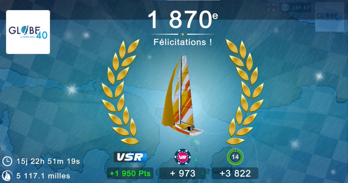 Belle 1870ème (🥈 du challenge PDD (en Code 0)) sur cette 5ème étape de la #Globe40 #Tahiti #Ushuaïa #TeamPV7 #PV7 #meutedeloups #ProjectionVirtuelle #VirtualRegatta