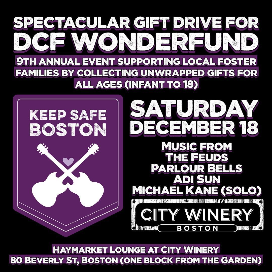 Saturday night at City Winery <a href="/CityWineryBOS/">City Winery Boston</a> 🎶 Collecting unwrapped gifts for local foster families! Music from The Feuds, Parlour Bells, Adi Sun, Michael Kane. Buy Tickets bit.ly/ksbgiftdrive