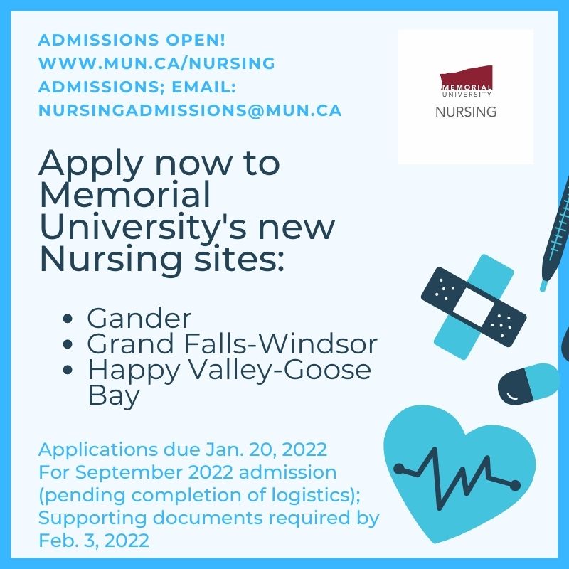 MUN_Nursing's tweet photo. So you've always wanted to study nursing in your community? Apply now to one of our Memorial's new nursing new sites.  https://t.co/LdwhSKv4kY @townofgander @towngfw @Town_HVGB @LabInstitute @CentralHealthNL @WesternHealthNL @LGHealthNL @AGaudine https://t.co/a8gBiLC2A2