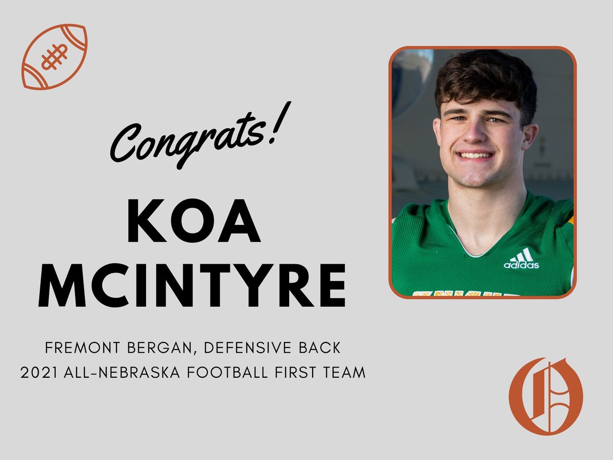 Nebraska Prep Zone (@neprepzone) on Twitter photo Congrats to <a href="/FightingKnights/">Bergan Football</a>' Koa McIntyre (<a href="/KoaMcintyre/">koa mcintyre</a>) for being named to the 2021 All-Nebraska football team!
More on McIntyre and the other #nebpreps athletes that made the team: omaha.com/sports/high-sc… Congrats to <a href="/FightingKnights/">Bergan Football</a>' Koa McIntyre (<a href="/KoaMcintyre/">koa mcintyre</a>) for being named to the 2021 All-Nebraska football team!
More on McIntyre and the other #nebpreps athletes that made the team: omaha.com/sports/high-sc…