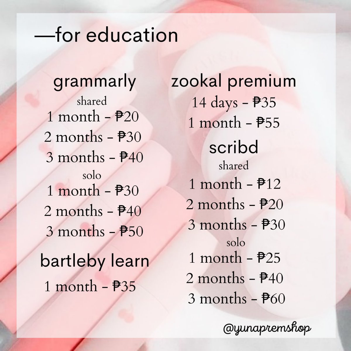 yunapremshop's tweet photo. ˖  ₊ ˚ ׁ۪𝘄𝗲𝗹𝗰𝗼𝗺𝗲 𝘁𝗼 𝘆𝘂𝗻𝗮'𝘀 𝗽𝗿𝗲𝗺𝘀𝗵𝗼𝗽 ⬞♡
— a legit seller of premium account at a cheap price!

🏷️lf netflix, spotify, viu, youtube, disney plus, iwant, iqiyi, hbo, grammarly, zookal, bartleby, canva, mathway, unlock services

dm: @yunapremshop https://t.co/Zm7tpmd5vN