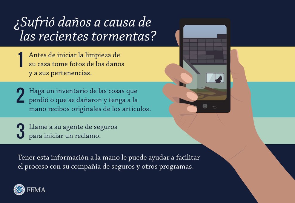 Si sufrió daños debido a los recientes tornados y tiene seguro, documente los daños antes de empezar a limpiar.

🔹Tome fotos de los daños y compártelas con su agente de seguro.
🔹Inicie su reclamo.
🔹Guarde los recibos de gastos.