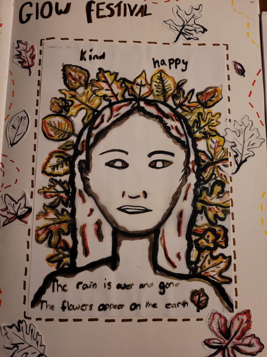 Year 9 <a href="/RVHS_school/">Ryburn Valley High</a> light up Sowerby Bridge with their ink self portraits . Part of Glow festival , their work brings light in dark times ....the rain is over and gone , the flowers appear on the earth.