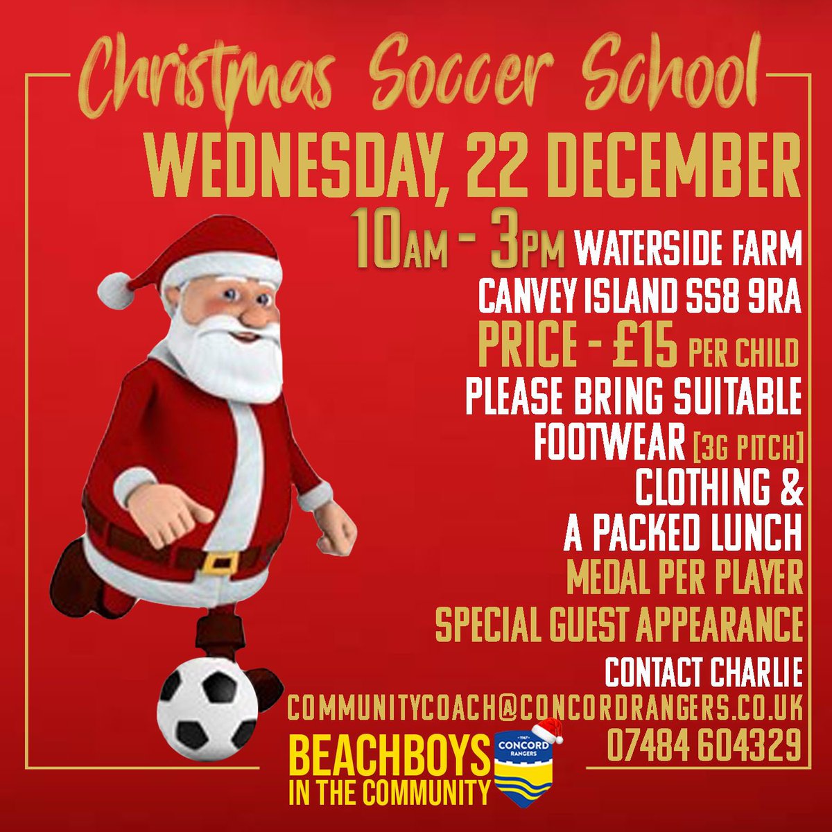 ConcordRangers's tweet photo. A fun packed day of footballing festivities ✅ 
A visit from Santa Claus ahead of the big day ✅ 
A perfect last minute Christmas shopping opportunity ✅ 

Taking bookings for the few final spaces, our community coach, Charlie 💛🎅⚽️💙 https://t.co/jXmhyTIu94