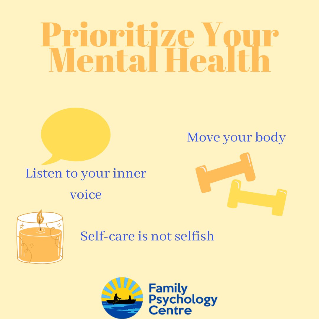fpctoronto's tweet photo. Prioritizing your mental health is important to your overall health and wellbeing. It is especially important to check in with yourself during this busy time of year! #EFFT #FamilyPsychologyCentre #MentalHealth #SelfCare https://t.co/3xCqBUPOXl