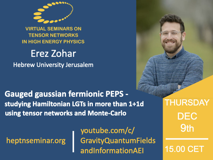 HellerInTheory's tweet photo. Gauged gaussian fermionic PEPS form a class of #Quantum states suitable for studying lattice gauge theories. In our latest #HEPTN seminar, Erez Zohar discussed them in detail and showed their numerical power. Check out the recording here: [https://t.co/HEiMZzO6d4] #TensorNetwork https://t.co/rdgyeKeah9