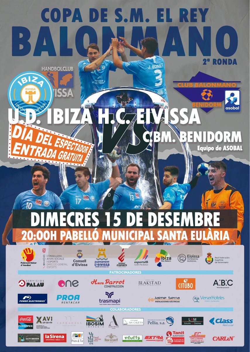 vcala1971's tweet photo. No te lo puedes perder.
Jornada histórica para nuestro @UDHCEivissa que se enfrenta al @bmbenidorm de @ASOBAL en la #CopaDelRey de balonmano.
@RFEBalonmano
#Cap_i_Collons https://t.co/Nm8QcSRtYd