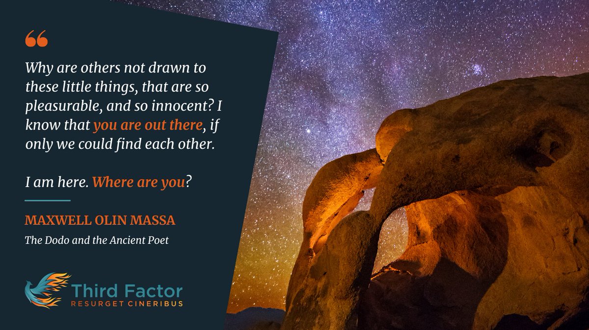 Third Factor Magazine (@thirdfactormag) on Twitter photo Once, there were more of <a href="/ApolloInDaHouse/">Maxwell Olin Massa</a>’s kind. A kind who appreciated the ancient lore, poetry, and the life of the intellect.
Are they truly all gone?
thirdfactor.org/the-dodo-and-t… Once, there were more of <a href="/ApolloInDaHouse/">Maxwell Olin Massa</a>’s kind. A kind who appreciated the ancient lore, poetry, and the life of the intellect.
Are they truly all gone?
thirdfactor.org/the-dodo-and-t…