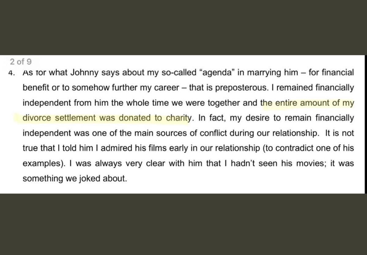 OdeToMisery's tweet photo. 1st pic: Amber Heard perjuring herself in court. Said she donated her entire divorce $ to sick children &amp; abuse victims.

2nd pic: a letter from the CHILDRENS HOSPITAL dated years after the divorce wondering why they haven’t received any money from Heard. #Aquaman Aquaman https://t.co/YO38TNPQsR