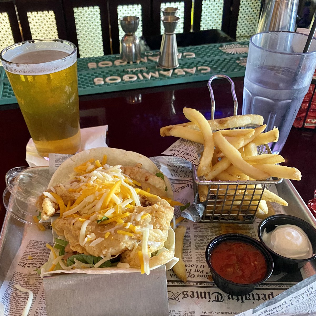 CMoneyKS's tweet photo. Fish Tacos and Fries washed down w/a Veza Sur Brewing (Miami, FL) “Mala Yerba” Latin American IPA watching the Chiefs in Miami! #ChiefsKingdom #RaidersSuck #FishTacos #TacosAreLife #IPA #IPASnob #LatinIPA https://t.co/7yszUzK8Kf