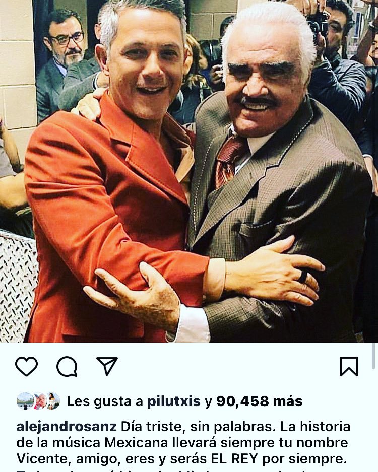 El cantante español <a href="/AlejandroSanz/">Alejandro Sanz</a> se une a las condolencias de los famosos por la muerte de <a href="/_VicenteFdez/">Vicente Fernandez ®</a> #DescanseEnPaz #ElRey #VicenteFernandez