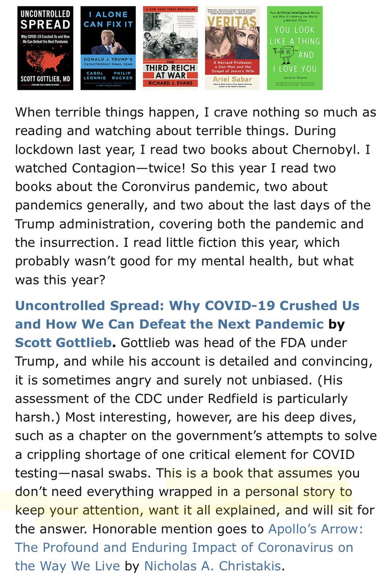 ScottGottliebMD's tweet photo. Thank you for including my book “Uncontrolled Spread: Why COVID-19 Crushed Us and How We Can Defeat the Next Pandemic” in your top five books for 2021 https://t.co/KWnttYfpdW #UncontrolledSpread https://t.co/bvhElWQqms https://t.co/GsmVFwqd23