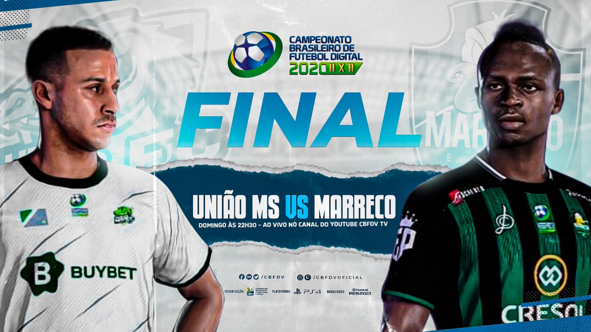 Agora é final! União MS e Marreco disputam o título do Campeonato Campeonato Brasileiro de Futebol Digital 2021 na modalidade 11x11. A partir das 20h30 acompanhe tudo ao vivo com @guerreiro_narra e <a href="/edypess/">Edypess Narrador</a>