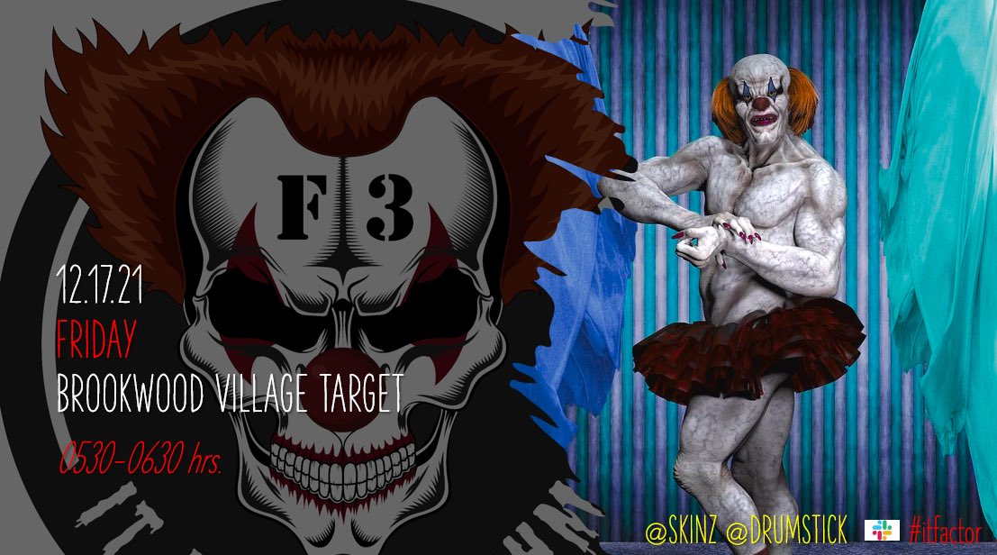 🤡IT FACTOR | F3 BHM 🎈 (@f3itfactor) on Twitter photo 🤡Last Won | Skinz + Drumstick UR IT | BrookWood Village Target | ClowN ReVeal @ Christmas Party / transition in Jan | 12.17.21 | #ITfactor🎈<a href="/F3ITFACTOR/">🤡IT FACTOR | F3 BHM 🎈</a> <a href="/F3Birmingham/">F3Birmingham</a> 🤡Last Won | Skinz + Drumstick UR IT | BrookWood Village Target | ClowN ReVeal @ Christmas Party / transition in Jan | 12.17.21 | #ITfactor🎈<a href="/F3ITFACTOR/">🤡IT FACTOR | F3 BHM 🎈</a> <a href="/F3Birmingham/">F3Birmingham</a>