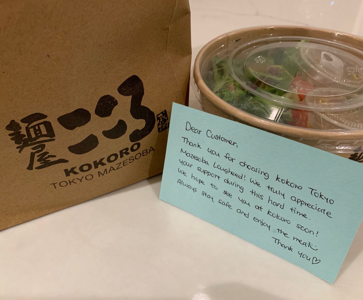 BfG_Roger's tweet photo. Sometimes the simplest act is all it takes...heck it got me sharing...and feeling the good. Nice touch from #Kokoro Tokyo Mazesoba in Vancouver #good #branding #customercare https://t.co/B3qDHSPK2X