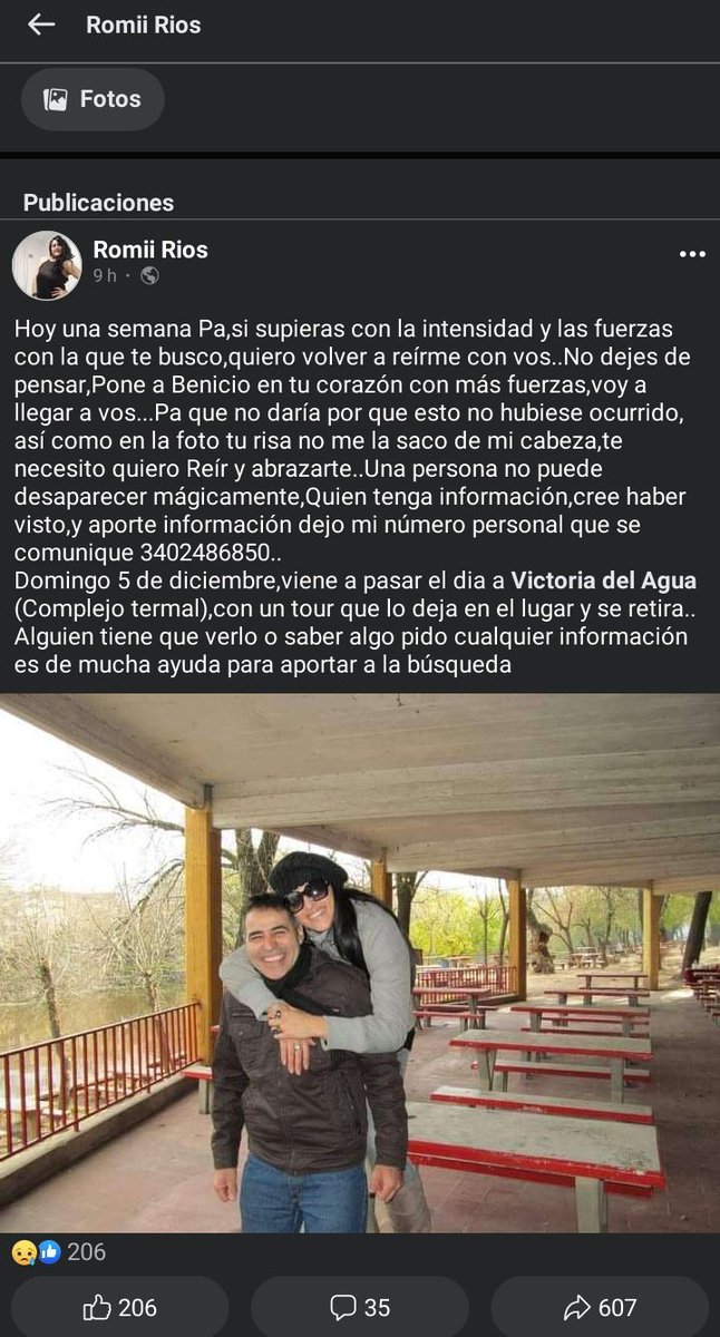 Lo acabo de ver en Facebook, yo sé que acá muchos.compas me van ayudar a dar RT y que Romy pueda encontrar a su Papá. La ayudas?! Si vivís en la zona del complejo termal Victoria del Agua y lo viste, porfa contáctate que lo están buscando desesperadamente. Su ñieto lo espera.