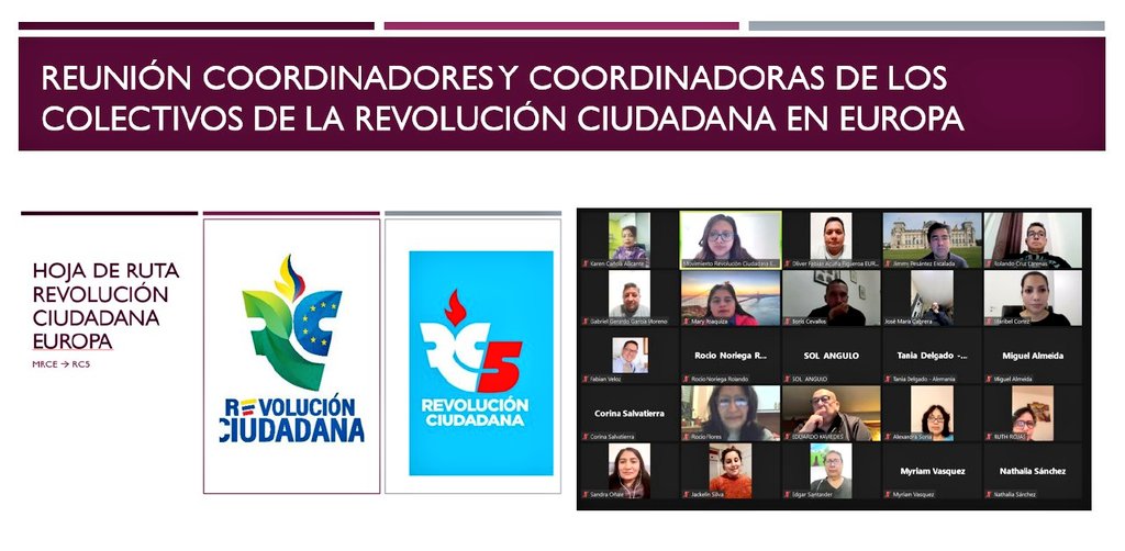 RC5Europa's tweet photo. Este domingo nos reunimos con los coordinadores y coordinadoras de los colectivos de la Revolución Ciudadana en Europa 

Abordamos la hoja de ruta del trabajo para los próximos meses en este nuevo momento de @RC5Oficial @MashiRafael @marcelaguinaga 

¡Seguimos! https://t.co/ybmr0YGapq
