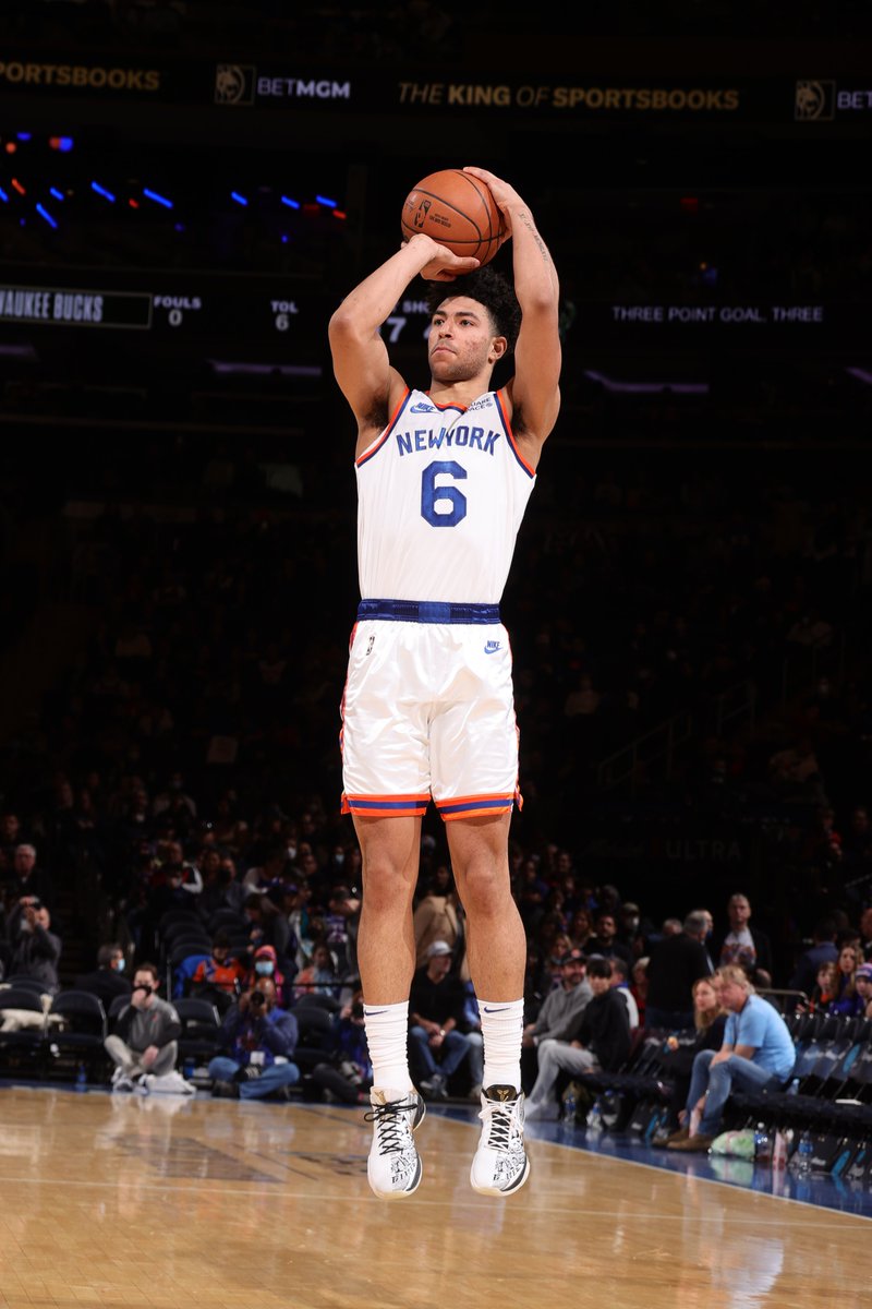 NBA.com/Stats (@nbastats) on Twitter photo Quentin Grimes 27 points today were the most by a <a href="/nyknicks/">NEW YORK KNICKS</a> rookie in their first-career start since starters began being tracked in 1970-71 (<a href="/EliasSports/">Elias Sports Bureau</a>).
His 7 threes set a Knicks rookie record. Quentin Grimes 27 points today were the most by a <a href="/nyknicks/">NEW YORK KNICKS</a> rookie in their first-career start since starters began being tracked in 1970-71 (<a href="/EliasSports/">Elias Sports Bureau</a>).
His 7 threes set a Knicks rookie record.