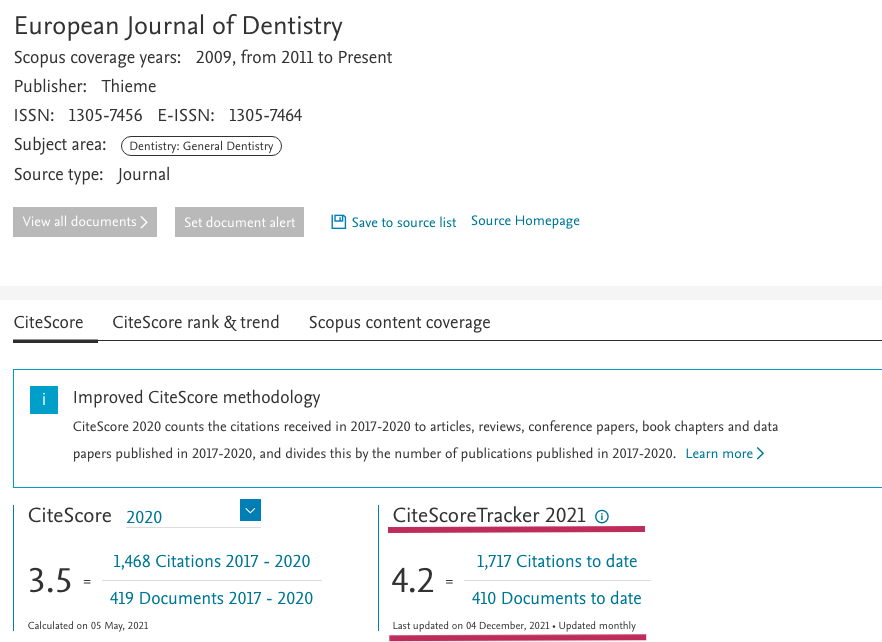 edrbjournal's tweet photo. The European Journal of Dentistry monthly basis SCOPUS CiteScore is 4.2 (Last updated on 04 December 2021) @Nejdet_Adanir @Eurjdent 

I would like to thank everyone who made this valuable contribution to the European Journal of Dentistry.
https://t.co/6Iw2sBp3rT
#research https://t.co/qNdGiWOSfD