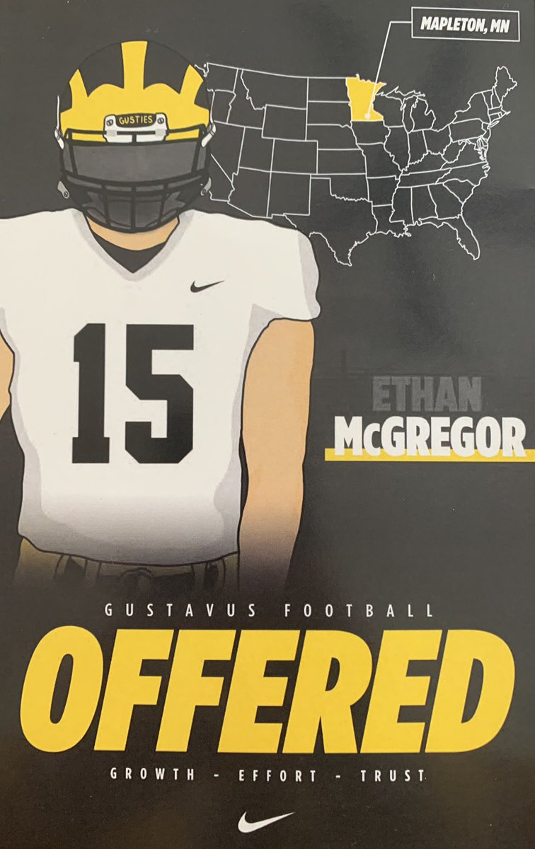 EthanMcGregor33's tweet photo. Extremely happy to receive my first offer from Gustavus Adolphus College!! @GAC_Football @Maple_River_FB @RealSlimSindy https://t.co/SFwWwryp7P