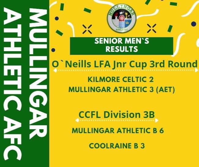 Mullingarsoccer's tweet photo. Great weekend for our Senior Men`s teams 💛💚 https://t.co/NzvDgOi8Ob