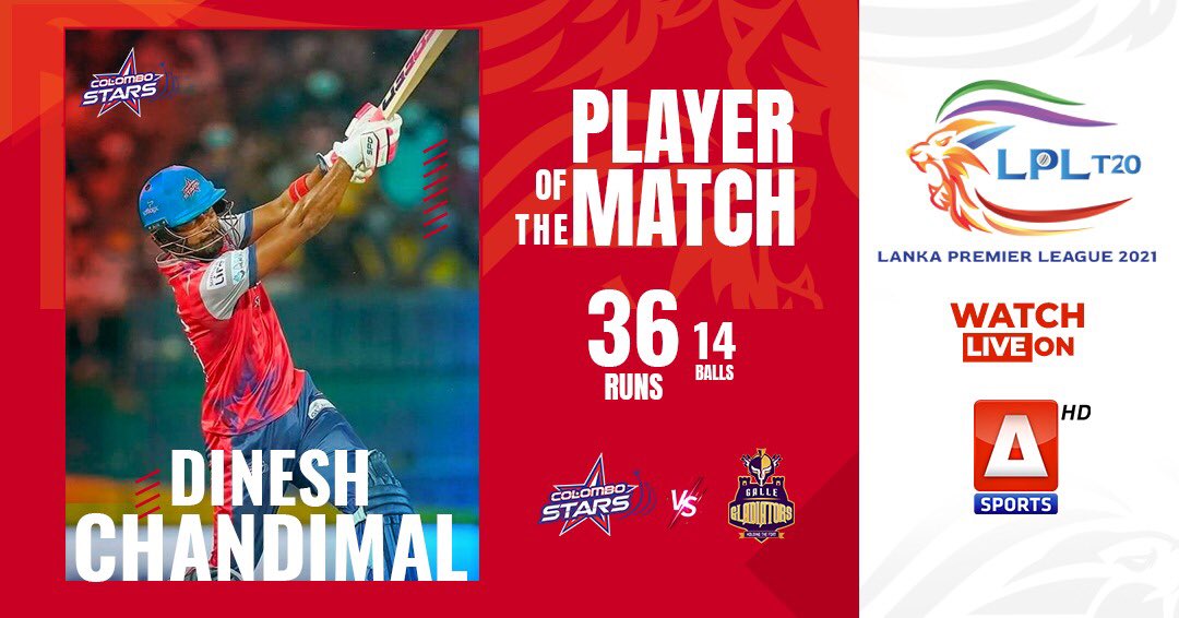 asportstvpk's tweet photo. Player of the Match | #DineshChandimal
#CSvsGG #LPL2021
#LankaPremierLeague #Season2
Watch Live on #ASports
#ASportsHD #PakistansFirstHDsportsChannel
#T20Cricket #TheFutureishere https://t.co/8Ly6B85oIr