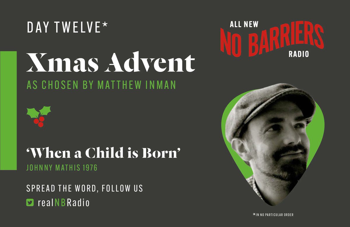 realNBradio's tweet photo. Day twelve of #realNBRadio Xmas song advent calendar. Drum roll today's festive treat is #whenachildisborn by #johnnymathis as chosen by Matthew Inman, Creative Director or No Barriers Radio. Enjoy! https://t.co/ZDUvdnkfkE
#CountdowntoChristmas https://t.co/cWGWMGrvJM