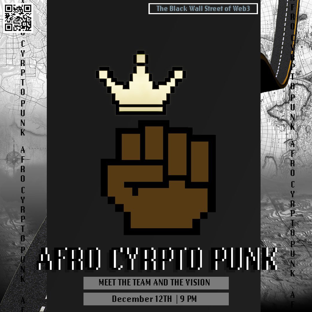 Sam_Blade_'s tweet photo. 🔥NFT giveaway tonight to
community members ✊🏾
Drop in our discord tonight at 8 pm to learn about what we about to do on Web3 and meet the others developing Afro Crypto Punks ❕❕❕
👀This a whitelisting you don’t want to miss💪🏾
#BlackCrypto #AfroCryptoPunks https://t.co/tFBg0PnBzL