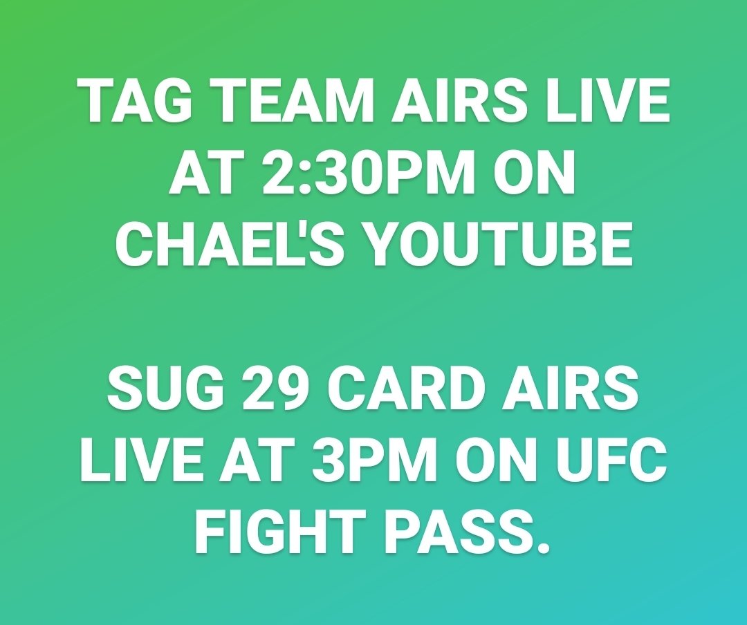 Submission Underground (@sug_grappling) on Twitter photo Breaking news!
Tag Team Championship at 2:30 on <a href="/ChaelSonnen/">Chael Sonnen</a> YouTube
SUG 29 card live at 3pm on <a href="/UFCFightPass/">UFC FIGHT PASS</a> Breaking news!
Tag Team Championship at 2:30 on <a href="/ChaelSonnen/">Chael Sonnen</a> YouTube
SUG 29 card live at 3pm on <a href="/UFCFightPass/">UFC FIGHT PASS</a>