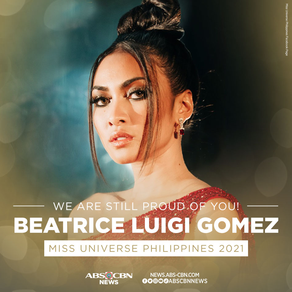 ABSCBNNews's tweet photo. WE'RE STILL PROUD OF YOU, BEA! 🙌 

JUST IN: Philippines' Beatrice Luigi Gomez did not make it to the Top 3 of #70thMissUniverse. #MissUniverse2021 #MissUniverse 

https://t.co/UB17lqyTfU https://t.co/xwLuzuuBlm